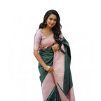 Seduva Women's Soft Lichi Silk Printed Saree With Unstitched Blouse 5.5Mtr (Green)