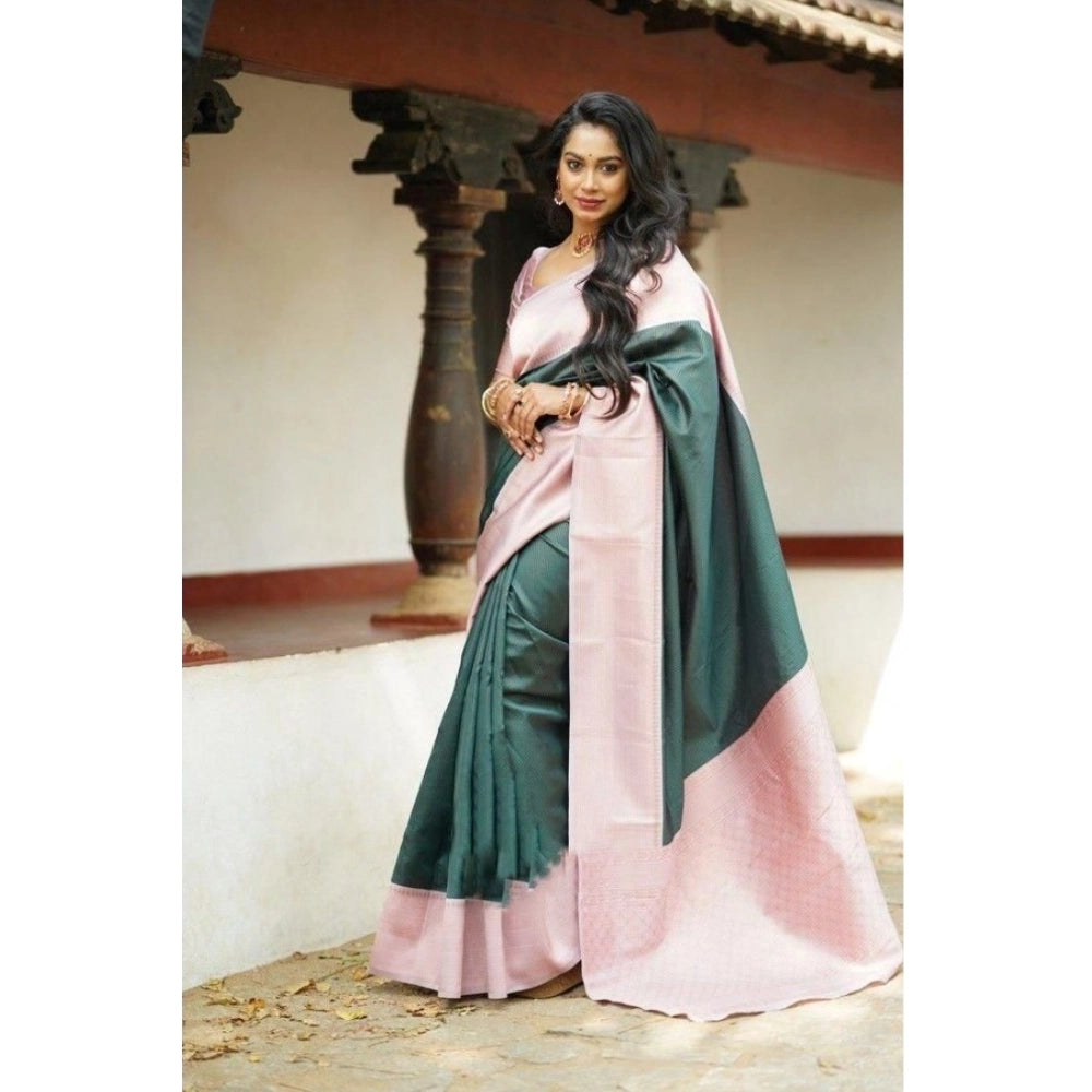 Seduva Women's Soft Lichi Silk Printed Saree With Unstitched Blouse 5.5Mtr (Green)