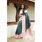 Seduva Women's Soft Lichi Silk Printed Saree With Unstitched Blouse 5.5Mtr (Green)