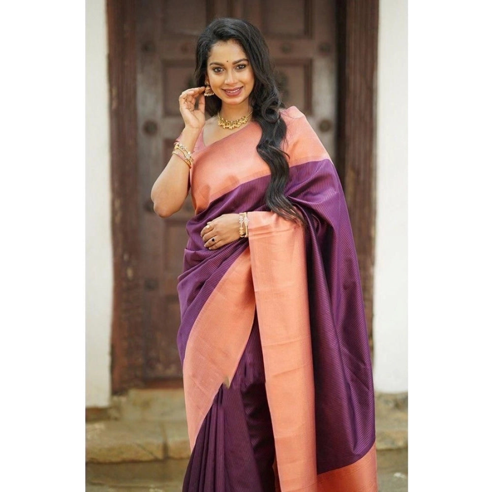 Seduva Women's Soft Lichi Silk Printed Saree With Unstitched Blouse 5.5Mtr (Purple)