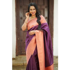 Seduva Women's Soft Lichi Silk Printed Saree With Unstitched Blouse 5.5Mtr (Purple)