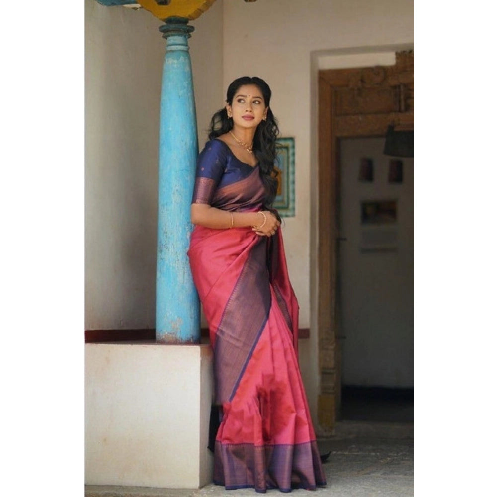 Seduva Women's Soft Lichi Silk Printed Saree With Unstitched Blouse 5.5Mtr (Red)