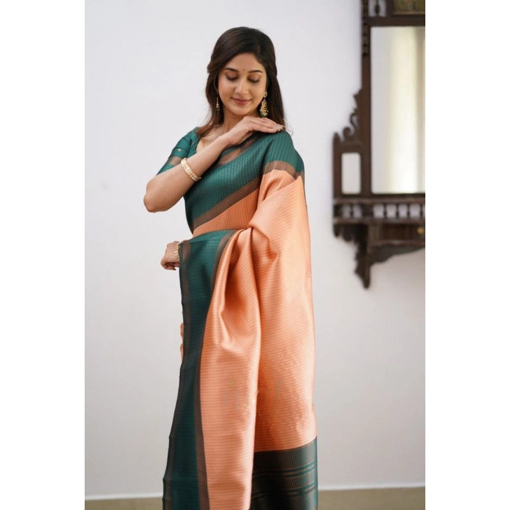 Seduva Women's Soft Lichi Silk Printed Saree With Unstitched Blouse 5.5Mtr (Orange)