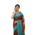Seduva Women's Soft Lichi Silk Printed Saree With Unstitched Blouse 5.5Mtr (Brown)