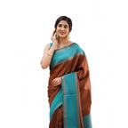 Seduva Women's Soft Lichi Silk Printed Saree With Unstitched Blouse 5.5Mtr (Brown)