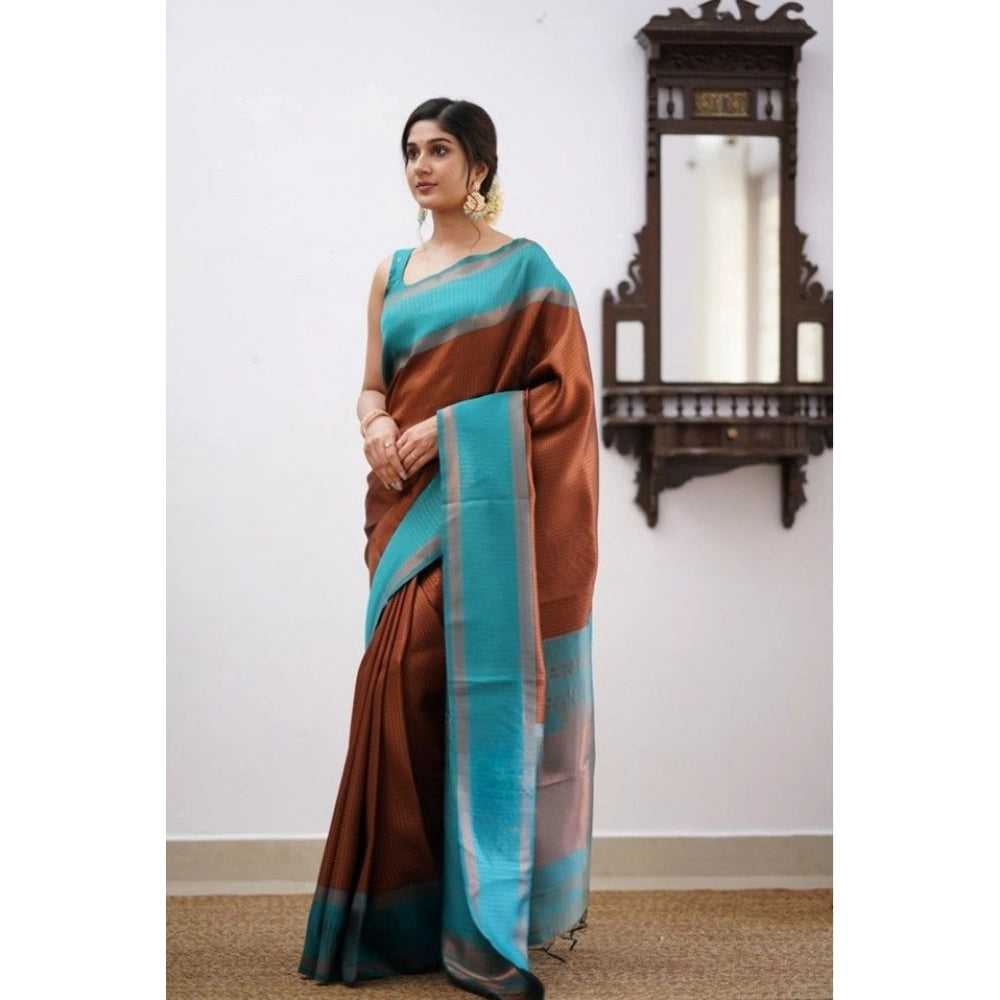 Seduva Women's Soft Lichi Silk Printed Saree With Unstitched Blouse 5.5Mtr (Brown)
