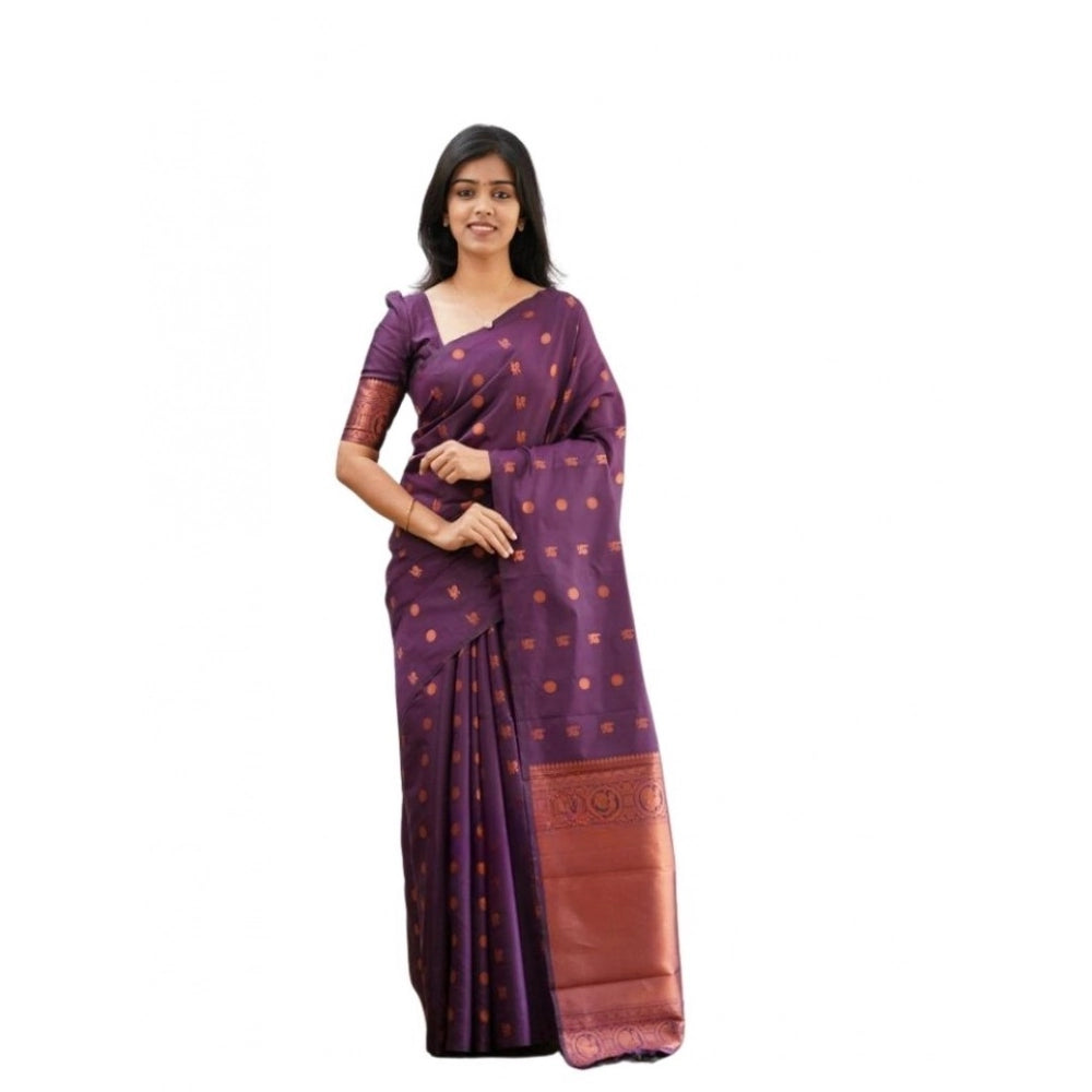 Seduva Women's Soft Lichi Silk Printed Saree With Unstitched Blouse 5.5Mtr (Purple)