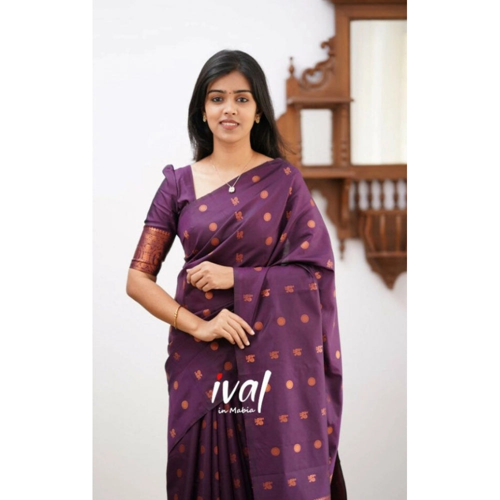 Seduva Women's Soft Lichi Silk Printed Saree With Unstitched Blouse 5.5Mtr (Purple)