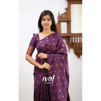 Seduva Women's Soft Lichi Silk Printed Saree With Unstitched Blouse 5.5Mtr (Purple)