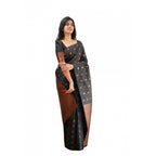 Seduva Women's Soft Lichi Silk Printed Saree With Unstitched Blouse 5.5Mtr (Black)