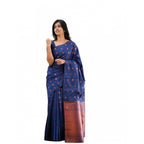 Seduva Women's Soft Lichi Silk Printed Saree With Unstitched Blouse 5.5Mtr (Blue)