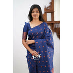 Seduva Women's Soft Lichi Silk Printed Saree With Unstitched Blouse 5.5Mtr (Blue)