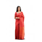 Seduva Women's Soft Lichi Silk Printed Saree With Unstitched Blouse 5.5Mtr (Red)