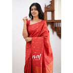 Seduva Women's Soft Lichi Silk Printed Saree With Unstitched Blouse 5.5Mtr (Red)