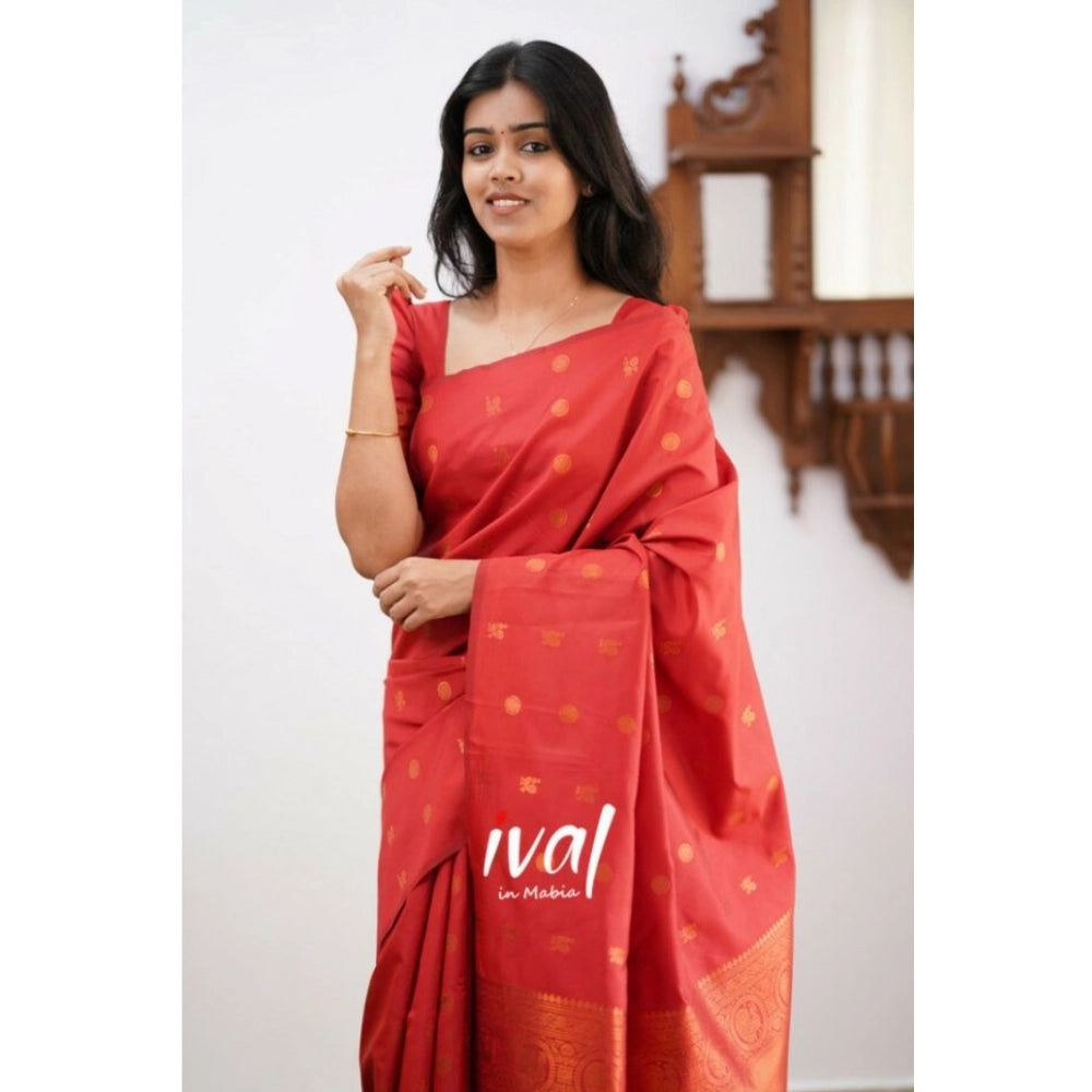 Seduva Women's Soft Lichi Silk Printed Saree With Unstitched Blouse 5.5Mtr (Red)