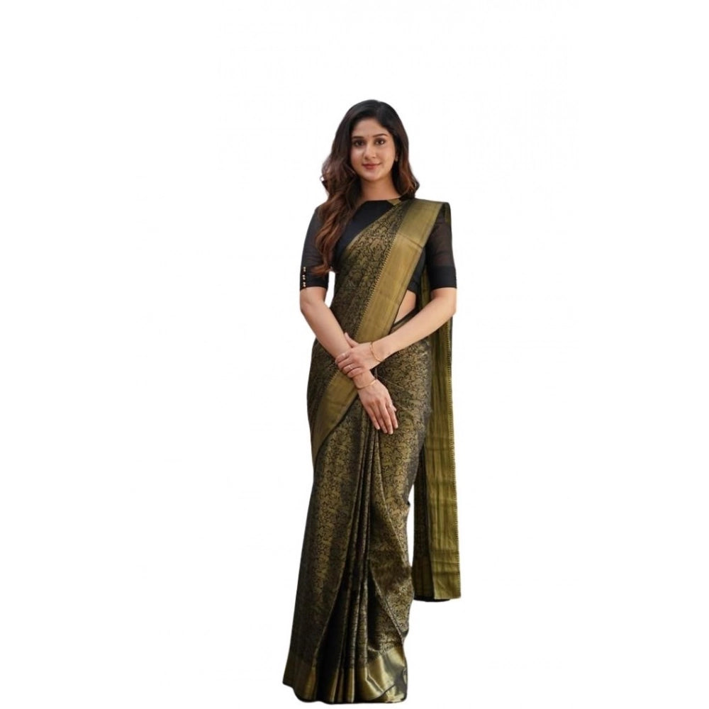 Seduva Women's Soft Lichi Silk Printed Saree With Unstitched Blouse 5.5Mtr (Green)