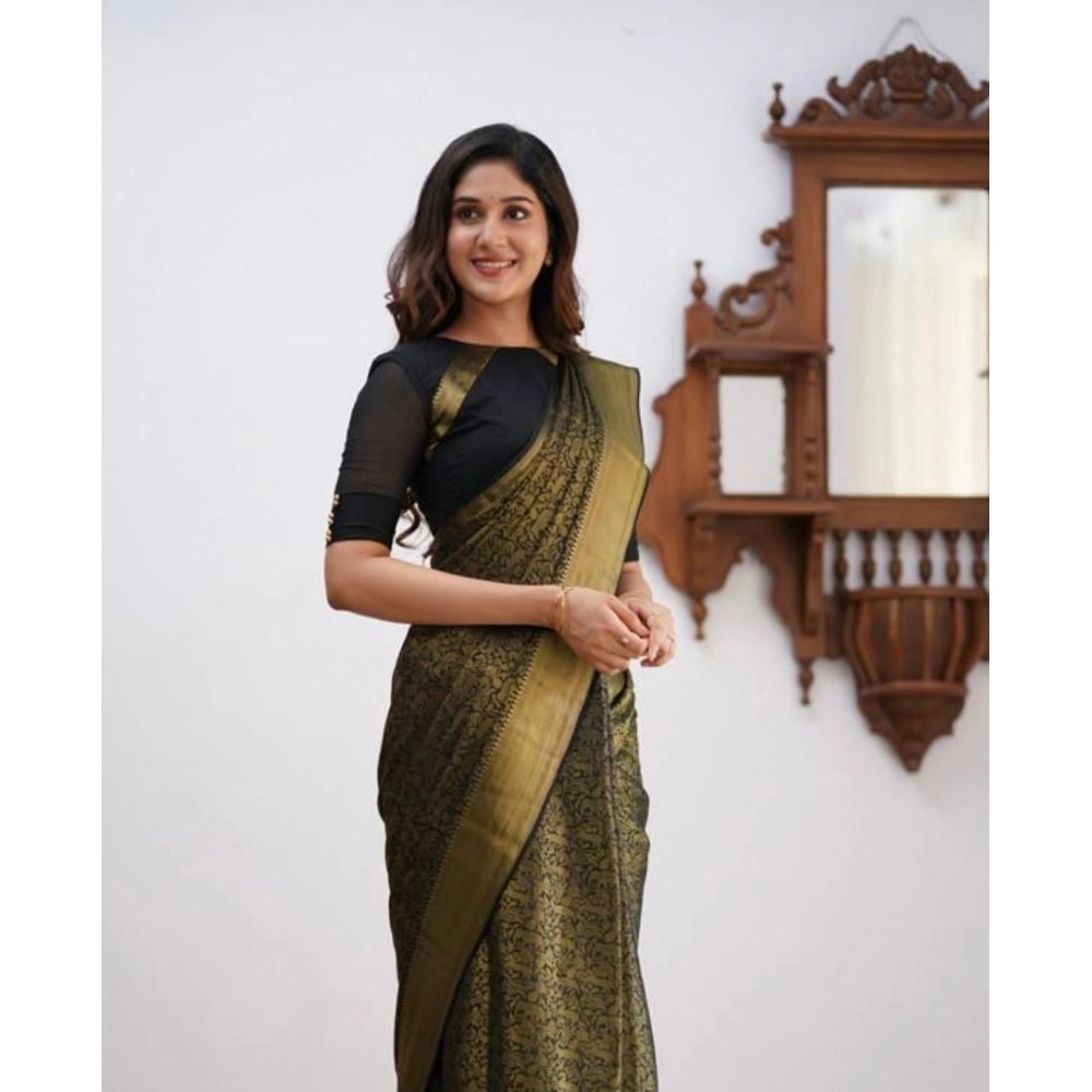 Seduva Women's Soft Lichi Silk Printed Saree With Unstitched Blouse 5.5Mtr (Green)