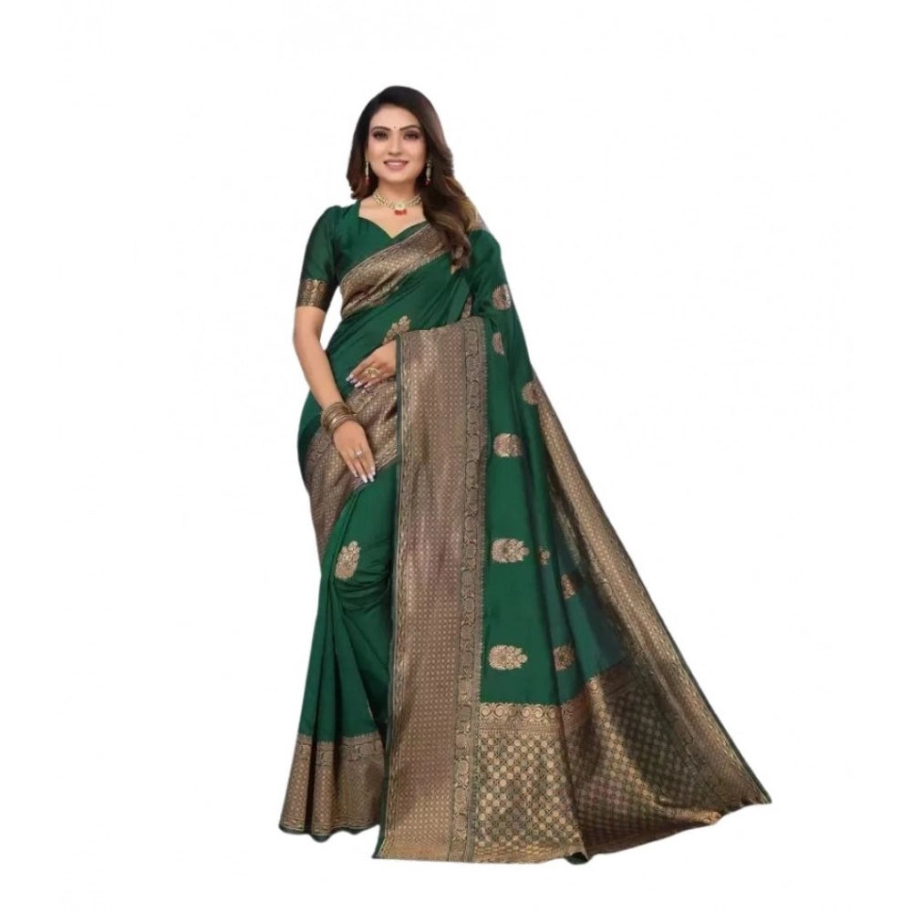 Seduva Women's Soft Lichi Silk Printed Saree With Unstitched Blouse 5.5Mtr (Green)