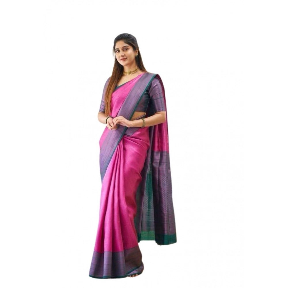 Seduva Women's Soft Lichi Silk Printed Saree With Unstitched Blouse 5.5Mtr (Pink)