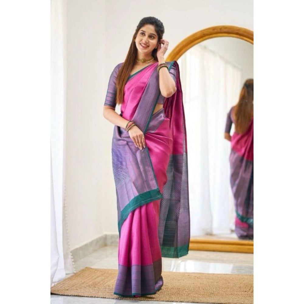 Seduva Women's Soft Lichi Silk Printed Saree With Unstitched Blouse 5.5Mtr (Pink)