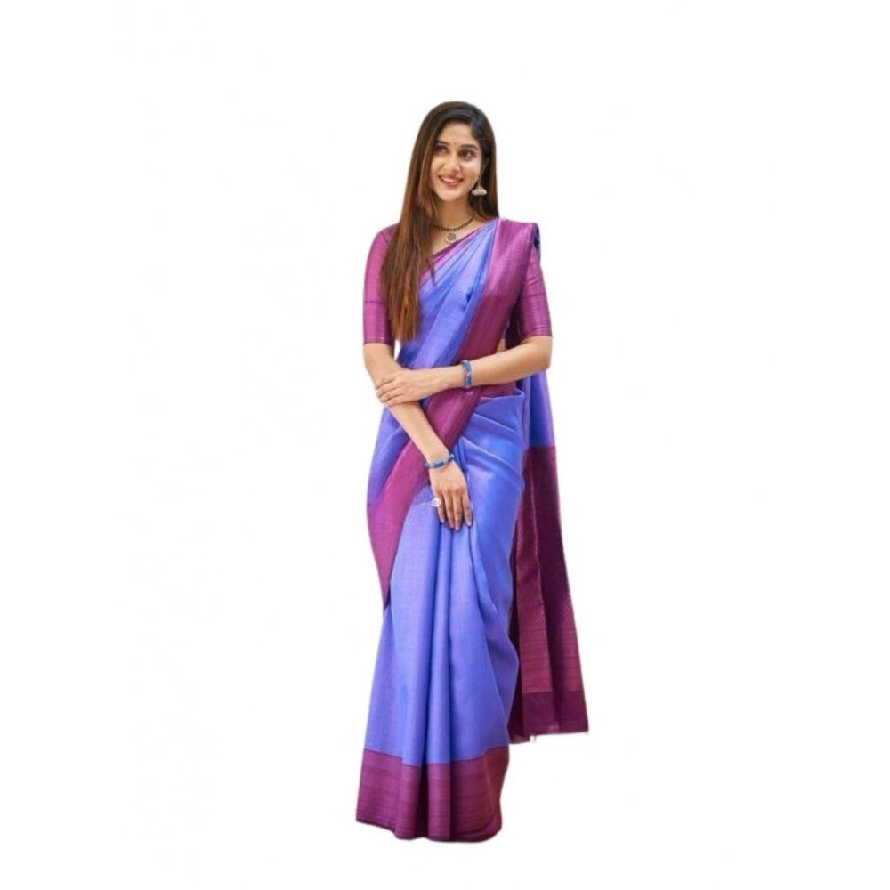 Seduva Women's Soft Lichi Silk Printed Saree With Unstitched Blouse 5.5Mtr (Blue)