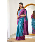 Seduva Women's Soft Lichi Silk Printed Saree With Unstitched Blouse 5.5Mtr (Sky-Blue)