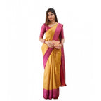 Seduva Women's Soft Lichi Silk Printed Saree With Unstitched Blouse 5.5Mtr (Mustard )
