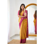 Seduva Women's Soft Lichi Silk Printed Saree With Unstitched Blouse 5.5Mtr (Mustard )