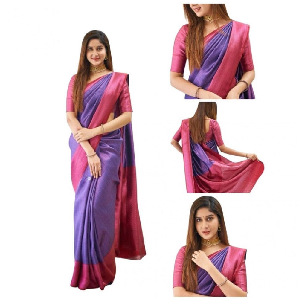 Seduva Women's Soft Lichi Silk Printed Saree With Unstitched Blouse 5.5Mtr (Purple)