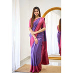 Seduva Women's Soft Lichi Silk Printed Saree With Unstitched Blouse 5.5Mtr (Purple)