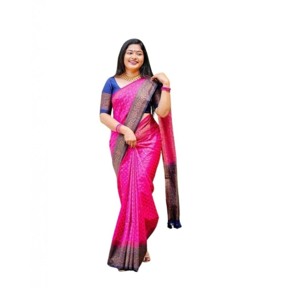 Seduva Women's Soft Lichi Silk Printed Saree With Unstitched Blouse 5.5Mtr (Pink)
