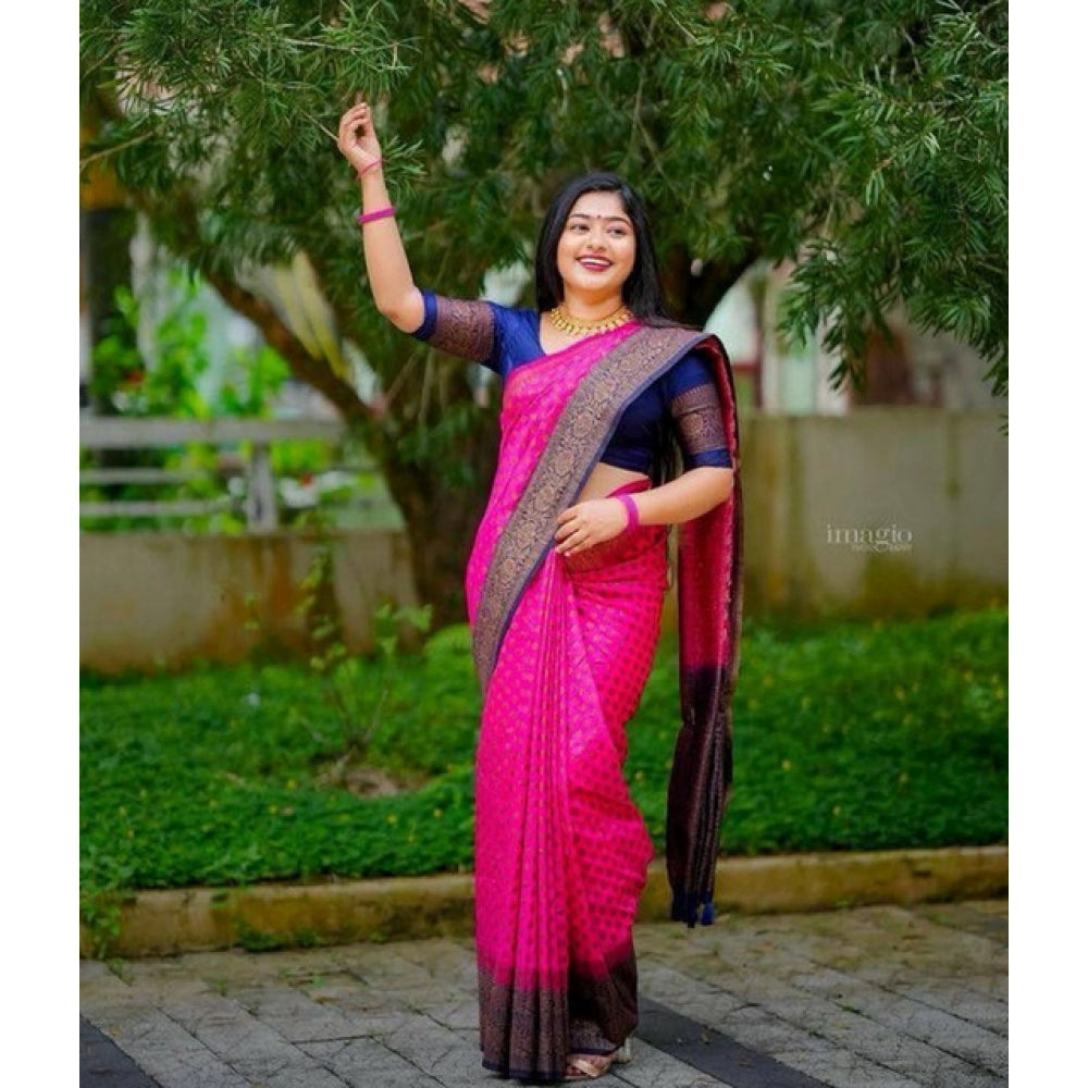 Seduva Women's Soft Lichi Silk Printed Saree With Unstitched Blouse 5.5Mtr (Pink)