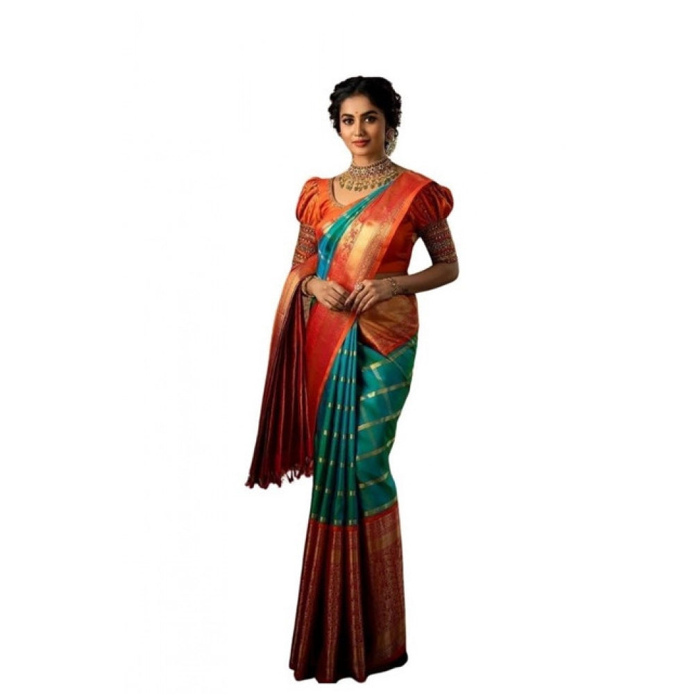 Seduva Women's Soft Lichi Silk Printed Saree With Unstitched Blouse 5.5Mtr (Green)
