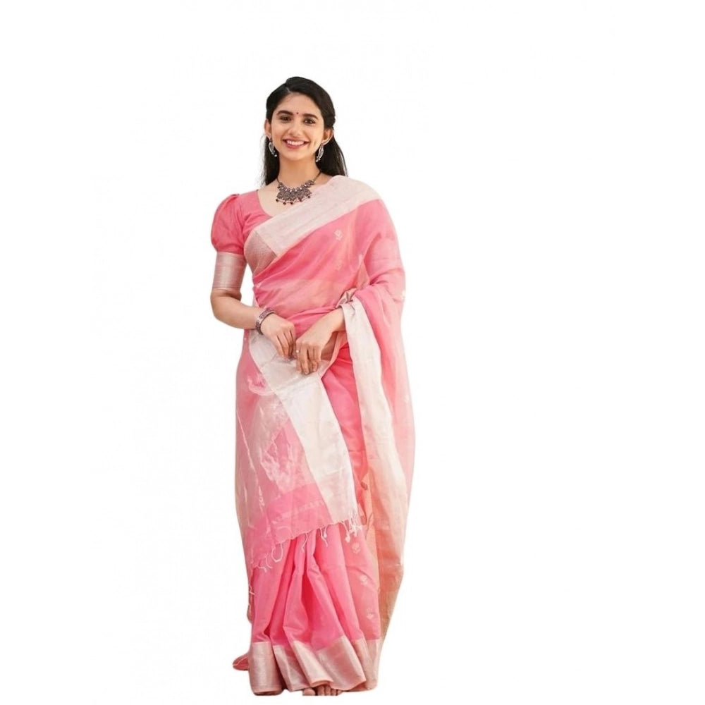 Seduva Women's Soft Lichi Silk Printed Saree With Unstitched Blouse 5.5Mtr (Pink)
