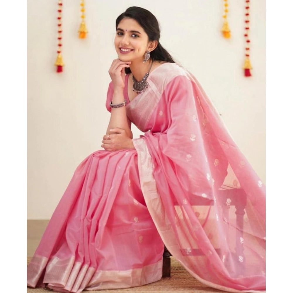 Seduva Women's Soft Lichi Silk Printed Saree With Unstitched Blouse 5.5Mtr (Pink)
