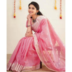 Seduva Women's Soft Lichi Silk Printed Saree With Unstitched Blouse 5.5Mtr (Pink)