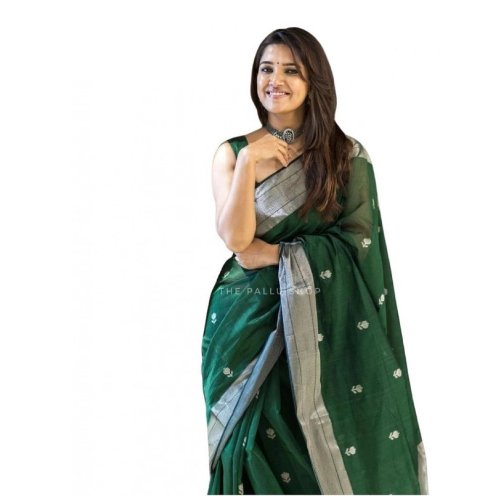 Seduva Women's Soft Lichi Silk Printed Saree With Unstitched Blouse 5.5Mtr (Green)