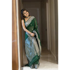Seduva Women's Soft Lichi Silk Printed Saree With Unstitched Blouse 5.5Mtr (Green)