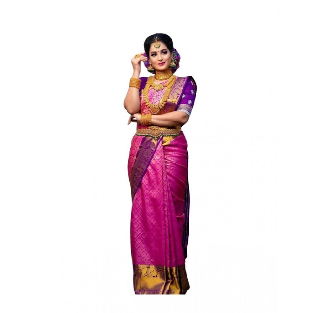 Seduva Women's Soft Lichi Silk Printed Saree With Unstitched Blouse 5.5Mtr (Pink)