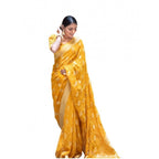 Seduva Women's Soft Lichi Silk Printed Saree With Unstitched Blouse 5.5Mtr (Yellow)