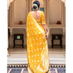 Seduva Women's Soft Lichi Silk Printed Saree With Unstitched Blouse 5.5Mtr (Yellow)