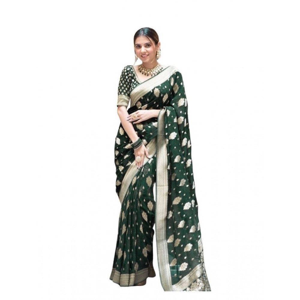 Seduva Women's Soft Lichi Silk Printed Saree With Unstitched Blouse 5.5Mtr (Green)