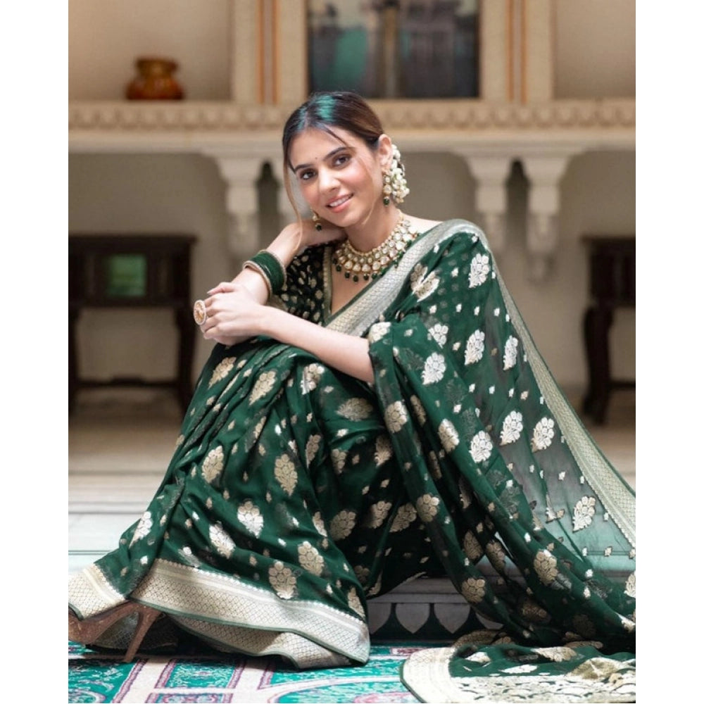 Seduva Women's Soft Lichi Silk Printed Saree With Unstitched Blouse 5.5Mtr (Green)