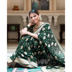 Seduva Women's Soft Lichi Silk Printed Saree With Unstitched Blouse 5.5Mtr (Green)