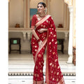 Seduva Women's Soft Lichi Silk Printed Saree With Unstitched Blouse 5.5Mtr (Red)