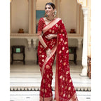 Seduva Women's Soft Lichi Silk Printed Saree With Unstitched Blouse 5.5Mtr (Red)