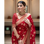 Seduva Women's Soft Lichi Silk Printed Saree With Unstitched Blouse 5.5Mtr (Red)