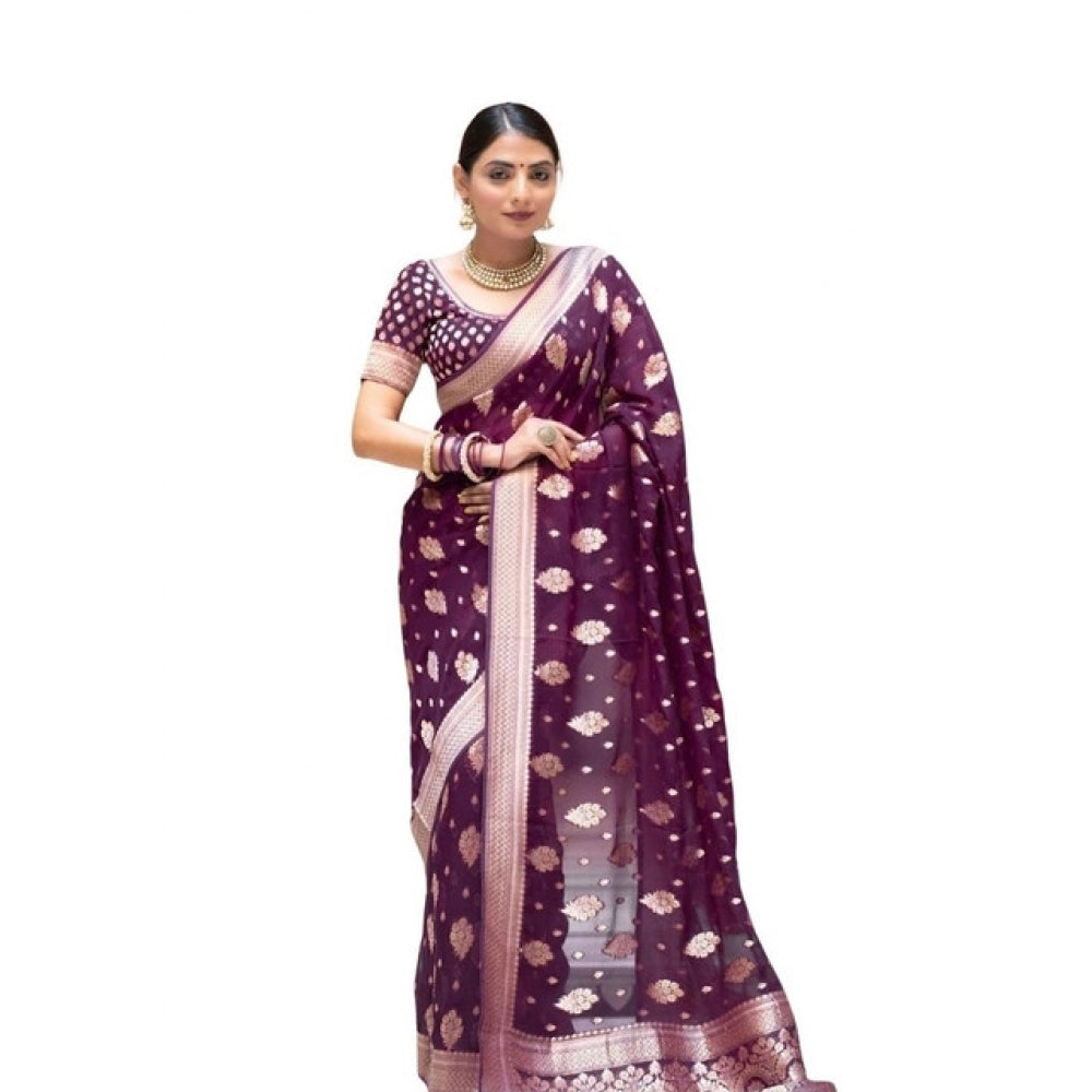 Seduva Women's Soft Lichi Silk Printed Saree With Unstitched Blouse 5.5Mtr (Purple)