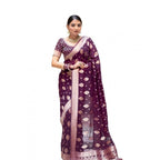 Seduva Women's Soft Lichi Silk Printed Saree With Unstitched Blouse 5.5Mtr (Purple)
