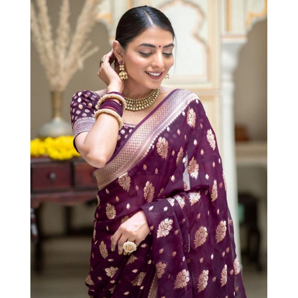 Seduva Women's Soft Lichi Silk Printed Saree With Unstitched Blouse 5.5Mtr (Purple)